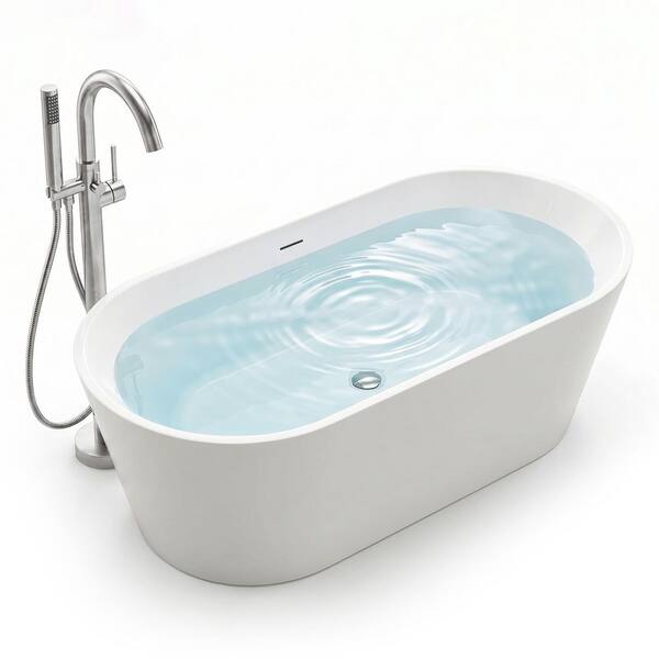 ANZZI Ami 59 in. x 30 in. Freestanding Soaking Bathtub in White