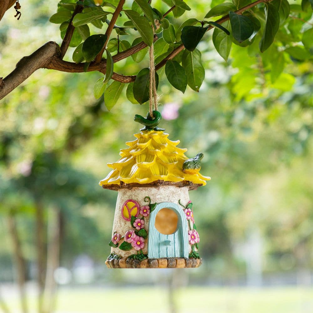 Glitzhome 9 in. H Resin Yellow Roof Outdoor Garden Birdhouse