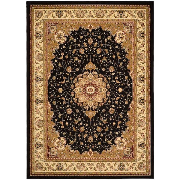 SAFAVIEH Lyndhurst Black/Ivory 8 ft. x 11 ft. Floral Border Antique Area Rug