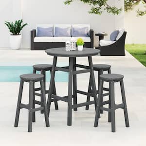 Laguna 5-Piece Bar Height HDPE Plastic Outdoor Patio Round High Top Bistro Dining Set in Gray