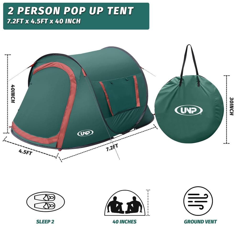 Green 2-Person Pop-Up Camping Tent with Carry Bag