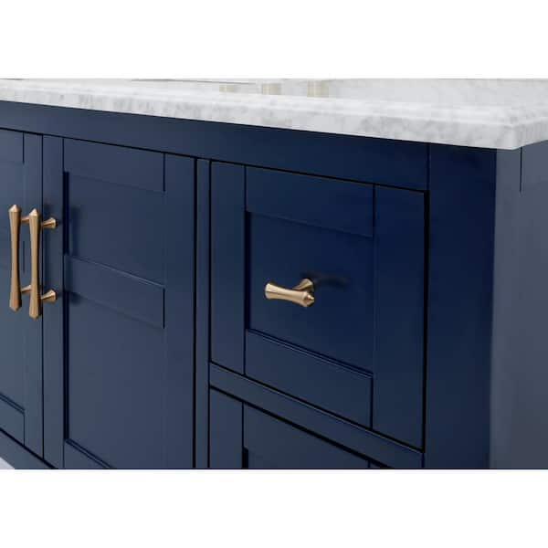 Home Decorators Collection Sturgess 43 in. W x 22 in. D x 35 in. H Single Sink Freestanding Bath Vanity in Navy Blue with Carrara Marble Top