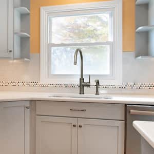 Single Handle Deck Mount Standard Kitchen Faucet with Side Spray in Gun Black