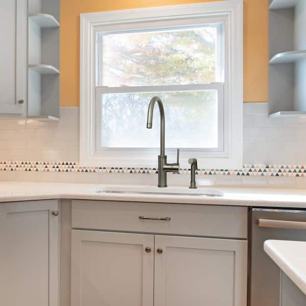 Single Handle Deck Mount Standard Kitchen Faucet with Side Spray in Gun Black