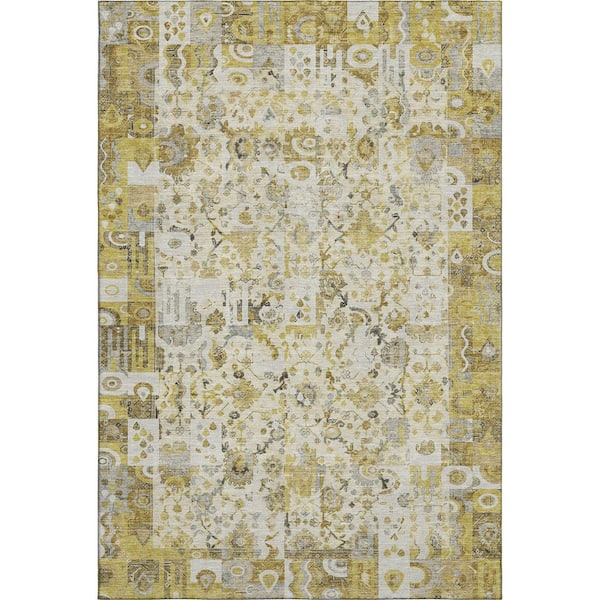 Mayfield Premium Machine Washable Abstract AMF2099 Gold 5 ft. x 7 ft. 6 in. Area Rug