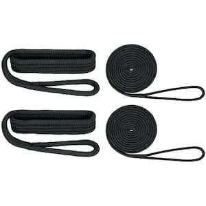 BoatTector Premium Double Braid Nylon Dockside Rope Value Pack - 1/2", Black