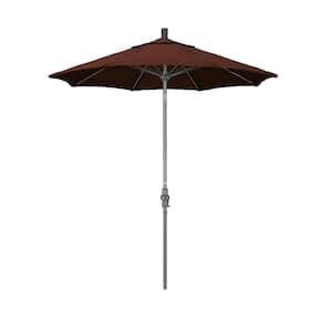 7.5 ft. Grey Aluminum Market Collar Tilt Crank Lift Patio Umbrella in Bay Brown Sunbrella