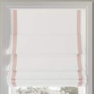 Hailey Cordless Pink/White 100% Blackout Pink Ribbon Border Fabric Roman Shade 35 in. W x 64 in. L