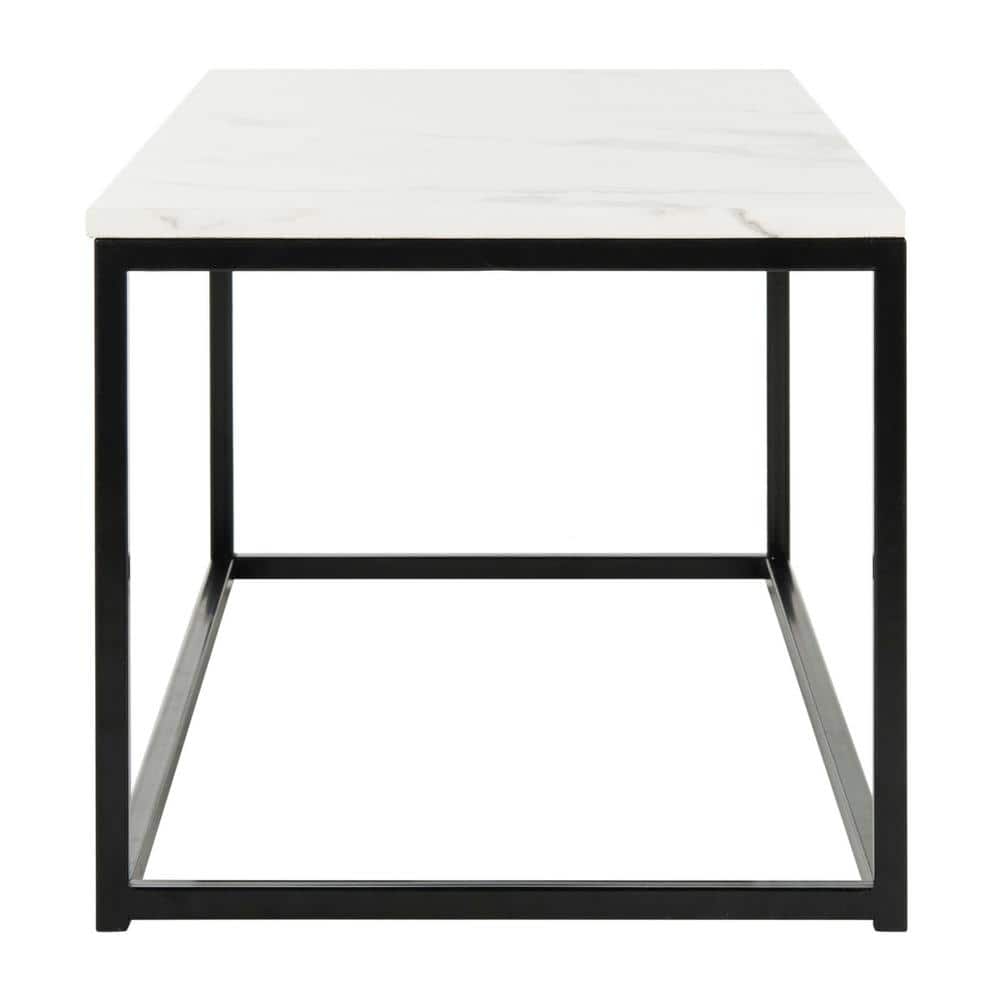 Transitional White and Grey Marble Rectangular Coffee Table