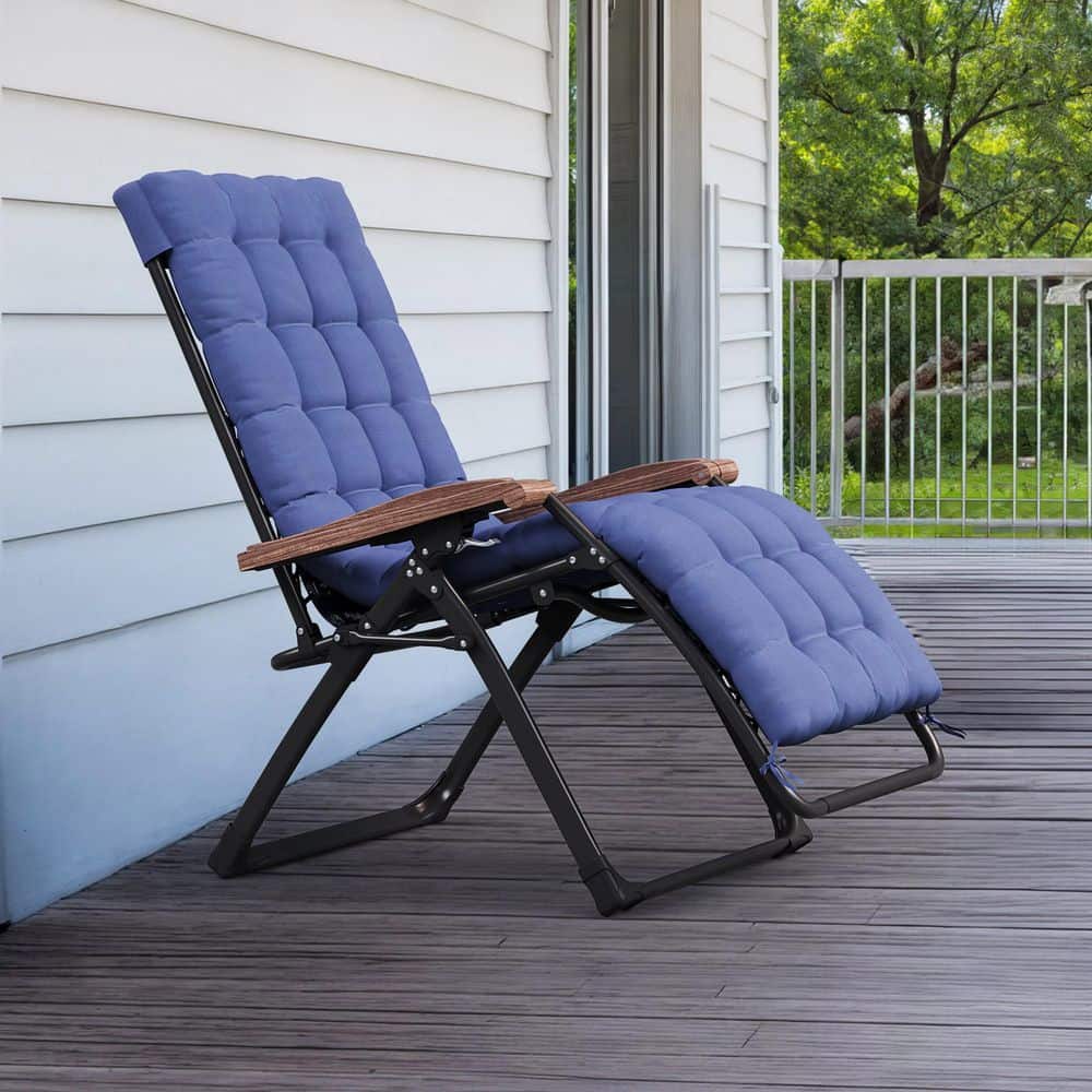 Standard Zero Gravity 1 Piece Metal Outdoor Chaise Lounge Folding Recliner with Removable Navy Blue Cushion price history on PriceWatchPro