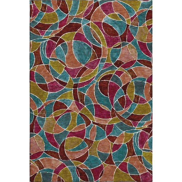 Mayfield Premium Machine Washable Abstract AMF2208 Merlot 3 ft. x 4 ft. Area Rug