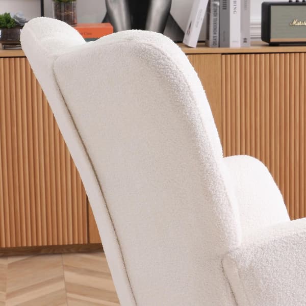 Angel Sar - 35 in. x 19.2 in. x 39.7 in. Beige Polyester Rocking Chair, Comfy Side Chair with High Backrest for Living Room, Office