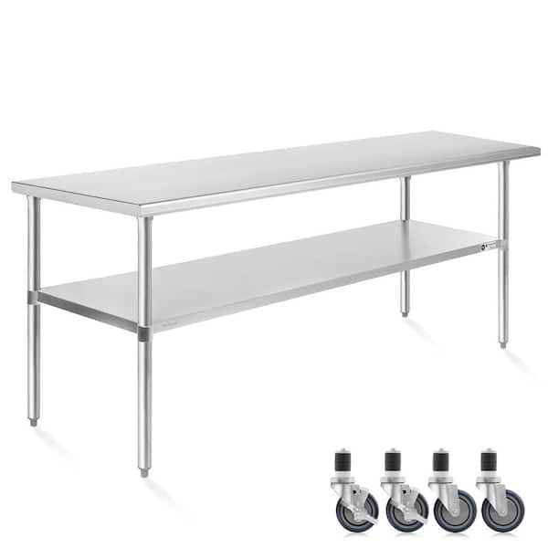 KUTLER 30 in. x 60 in. Stainless Steel Kitchen Prep Table with Bottom Shelf and Casters