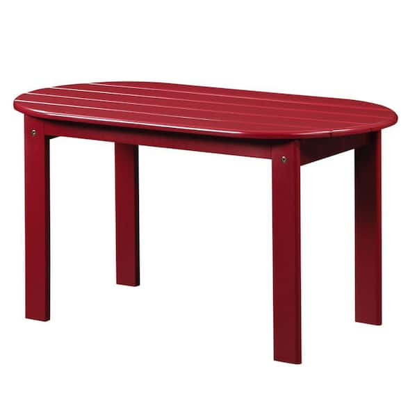 Benjara Red Wooden Outdoor Coffee Table with Slatted Oblong Shape Top