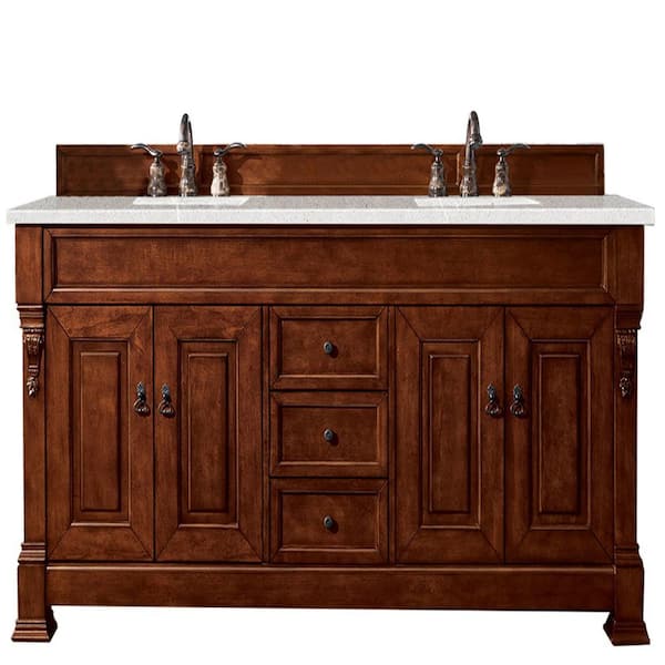 James Martin Vanities Brookfield 72 in. W x 23.5 in. D x 34.3 in. H Bath Vanity in Warm Cherry with Eternal Serena Quartz Top