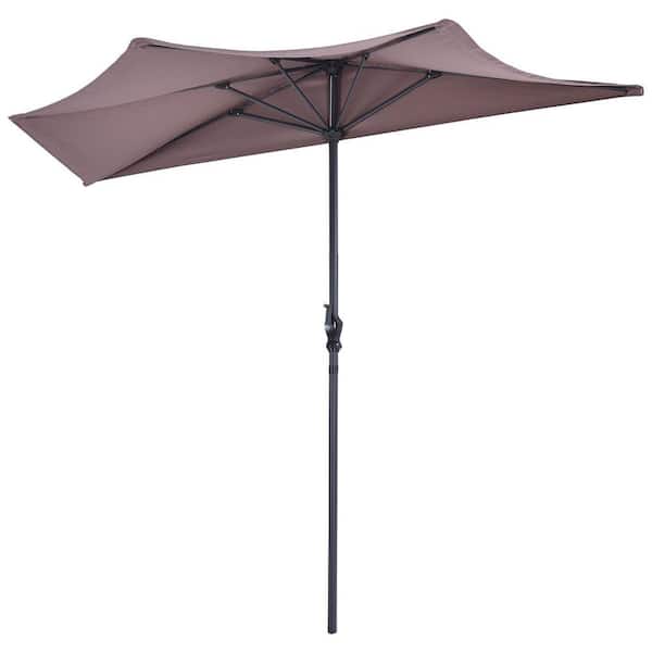 WELLFOR 9 ft. Steel Half Round Market Patio Umbrella in Tan