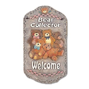 Welcome Sign, "Bear Collector" Porch Decor - Rustic Charm Resin Slate Plaque, Wall Mural, Hanging Decorative Sign