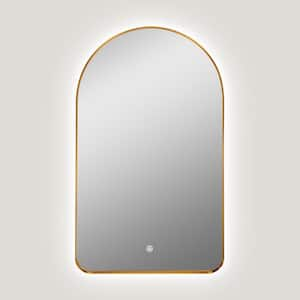 Rita 23.6 in. W x 39.5 in. H Arched LED Fog Free Gold Metal Framed Wall Mounted Bathroom Vanity Mirror