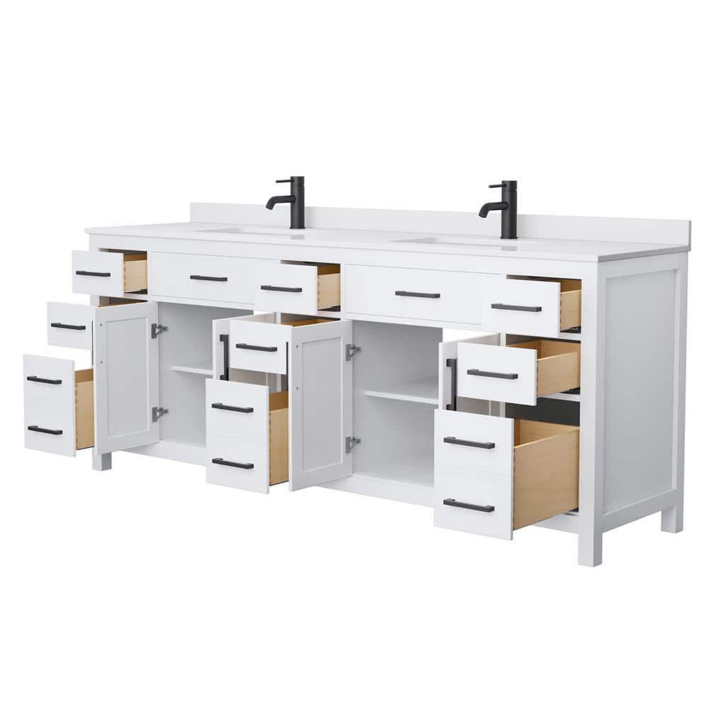 Beckett 84" White Double Bathroom Vanity with Matte Black Hardware