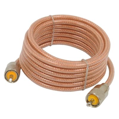 CB Antenna Mini-8 Coax Cable with PL-259 Connectors in Clear, 12 ft.