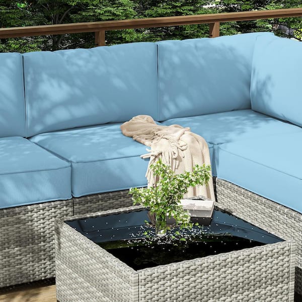 26 in. x 26 in. x 5 in. 14 Piece Deep Seating Outdoor Lounge Chair Sectional Cushion Sky Blue