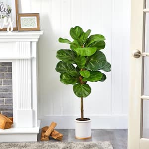 3.5 ft. Fiddle Leaf Artificial Tree in White Ceramic Planter