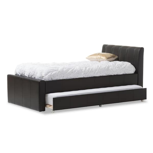 Baxton Studio Cosmo Black Faux Leather, White Leather Trundle Bed