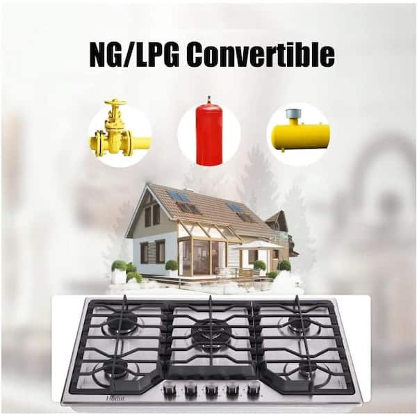 34 in. 5-Burners Recessed Gas Cooktop in Stainless Steel with Gas Cooker Stove Propane Gas/Natural Gas Convertible