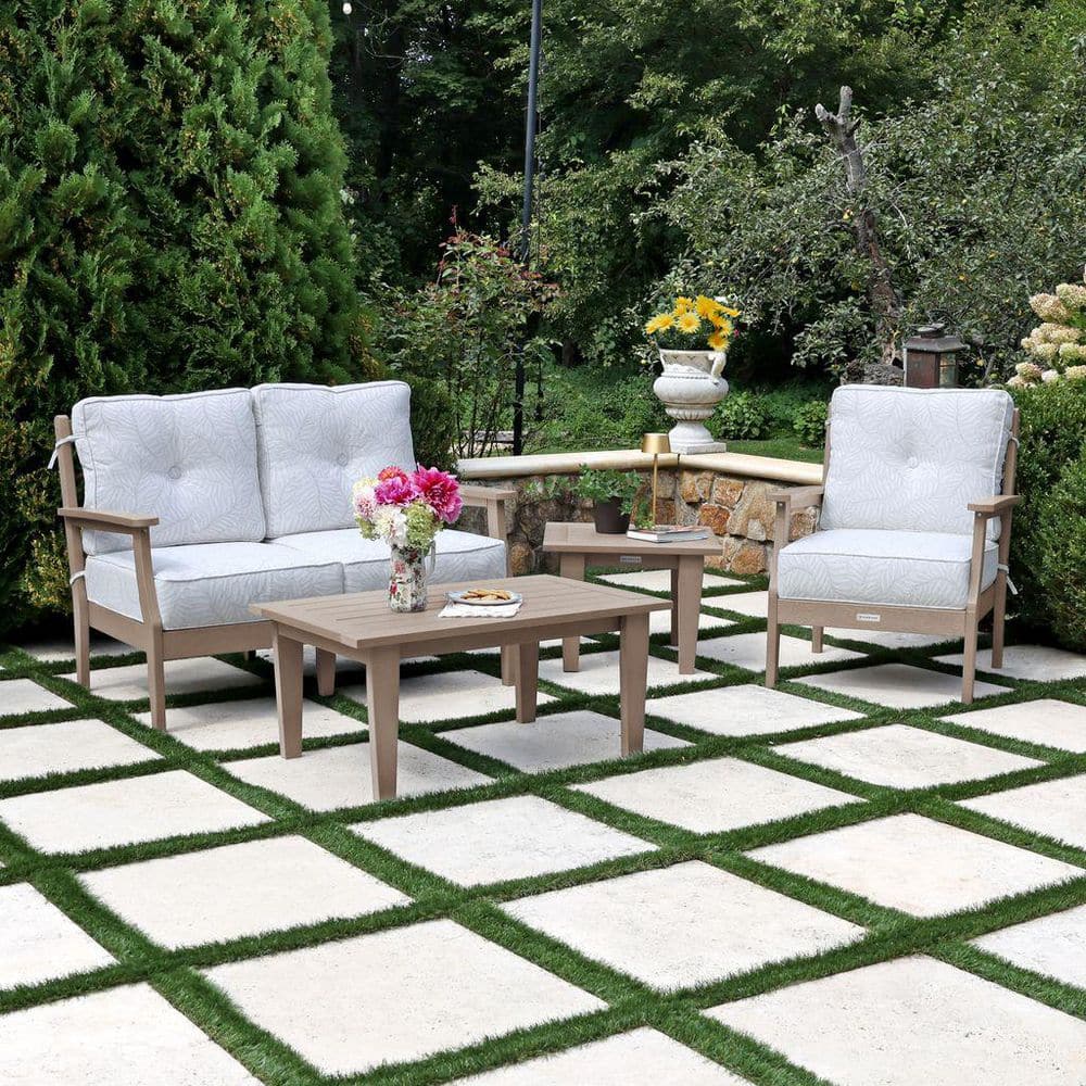 Lehigh Woodland Brown 4-Piece Deep Seating Patio Conversation Set with Sunbrella Lively Parchment Cushions price history on PriceWatchPro