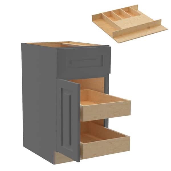 Home Decorators Collection Grayson 18 in. W x 24 in. D x 34.5 in. H Assembled Plywood Base Kitchen Cabinet in Deep Onyx with 2ROT Cutlery LH
