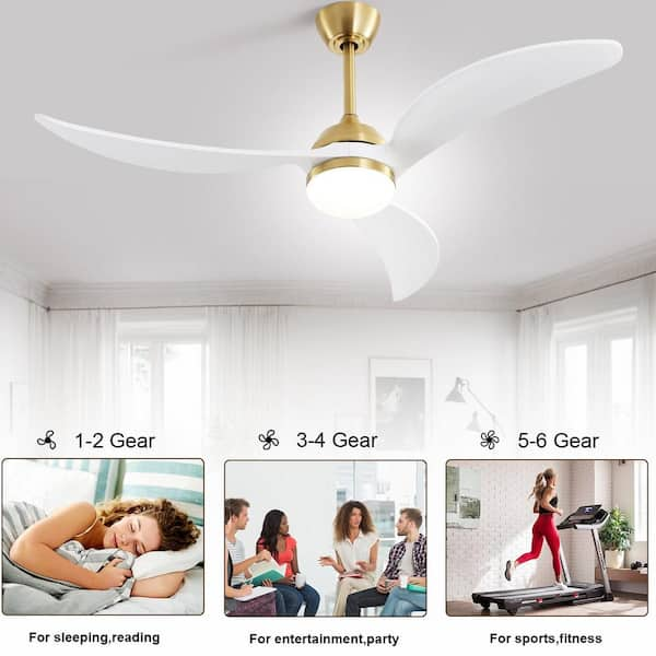 52 Indoor LED Ceiling Fan 3 Colors Changing Light Kit 6 Speeds w/Remote  Control