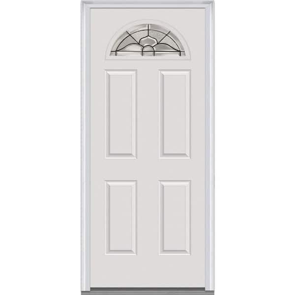 MMI Door 36 in. x 80 in. Master Nouveau Right-Hand Fan Lite 4-Panel Classic Primed Steel Prehung Front Door