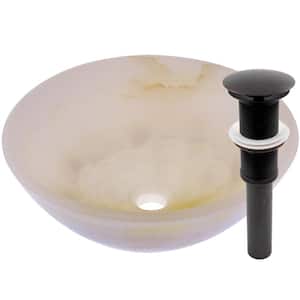 Stone Bathroom Sink White Onyx Round Vessel Sink with Umbrella Drain in Oil Rubbed Bronze