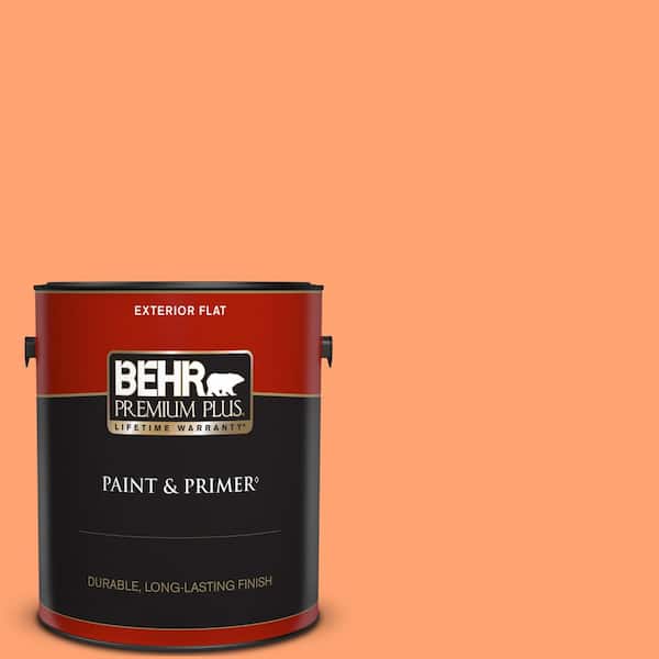 BEHR PREMIUM PLUS 1 gal. #P210-5 Cheerful Tangerine Flat Exterior Paint & Primer