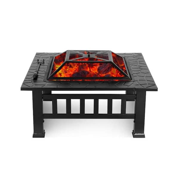 Metal 32 inch Charcoal Fire Pit with Cover in Black BYY721-3 - The Home ...