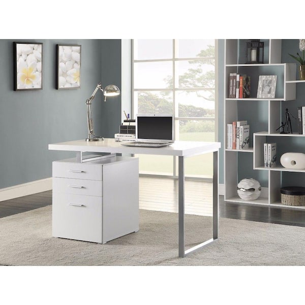 white metal office desk