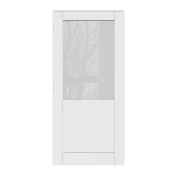 ARK DESIGN 36 in. x 80 in. 1/2-Lite Frosted Glass Right Handed White Solid Core MDF Door Kit with Quick Assemble Jamb