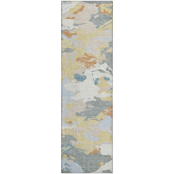 Mayfield Premium Machine Washable Abstract AMF2497 Ivory 2 ft. x 7 ft. Runner Rug