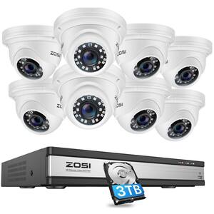4K POE 16-Channel 3TB Hard Drive NVR Security Camera System with 8 Wired 5MP Outdoor IP Dome Cameras