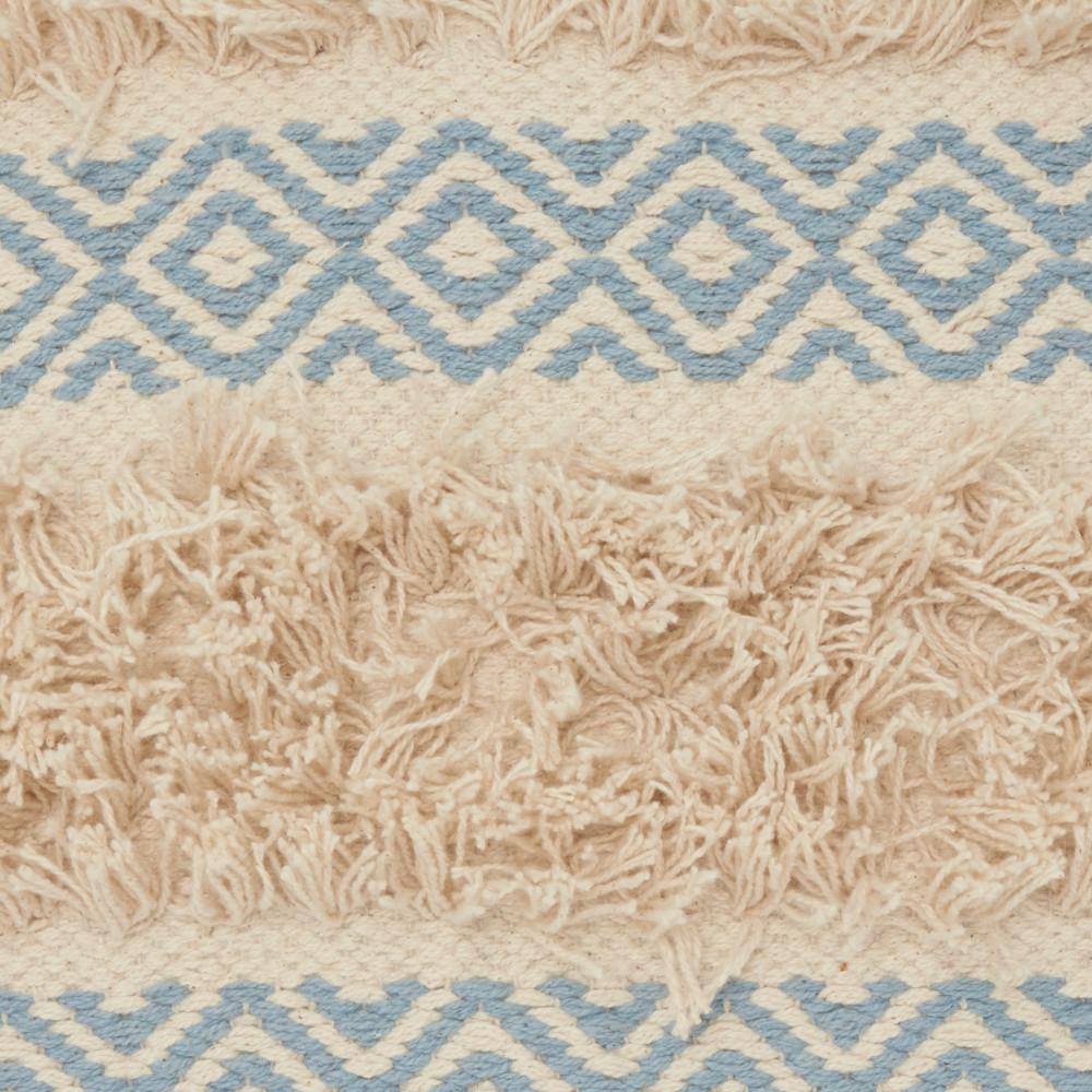 Ocean Blue and Beige Cotton Diamond Stripe 18'' Square Throw Pillow