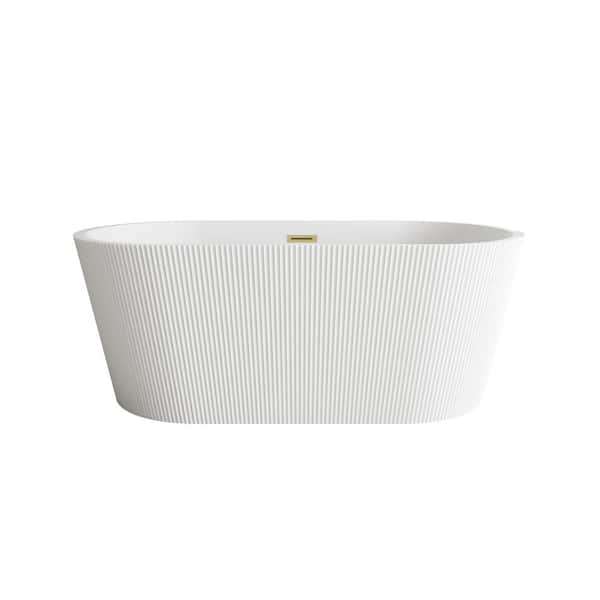 Unbranded Timeless Home 59 in. x 29 in. Soaking Bathtub with Center Drain in Glossy White with Brushed Gold Trim
