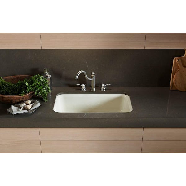 KOHLER Bakersfield Undermount Cast Iron 31 in. 5-Hole Single Bowl Kitchen  Sink in White with Basin Rack K-5832-5U-0-6517-ST The Home Depot