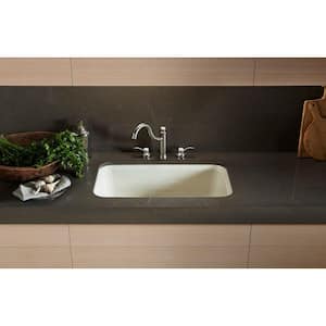 Bakersfield Undermount Cast Iron 31 in. 5-Hole Single Bowl Kitchen Sink in White with Basin Rack