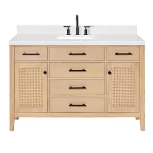 Camila 54 in. W x 22 in. D x 36 in. H Single Rectangle Sink Bath Vanity in White Oak with Carrara White Quartz Top