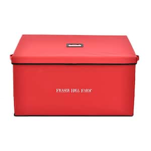 Red Polyester Christmas Ornament Storage Bag with 3-Drawers and Removable Dividers