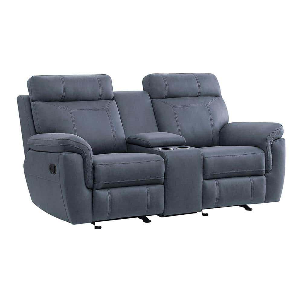 Clifton Blue Microfiber Reclining Loveseat with Cup Holders