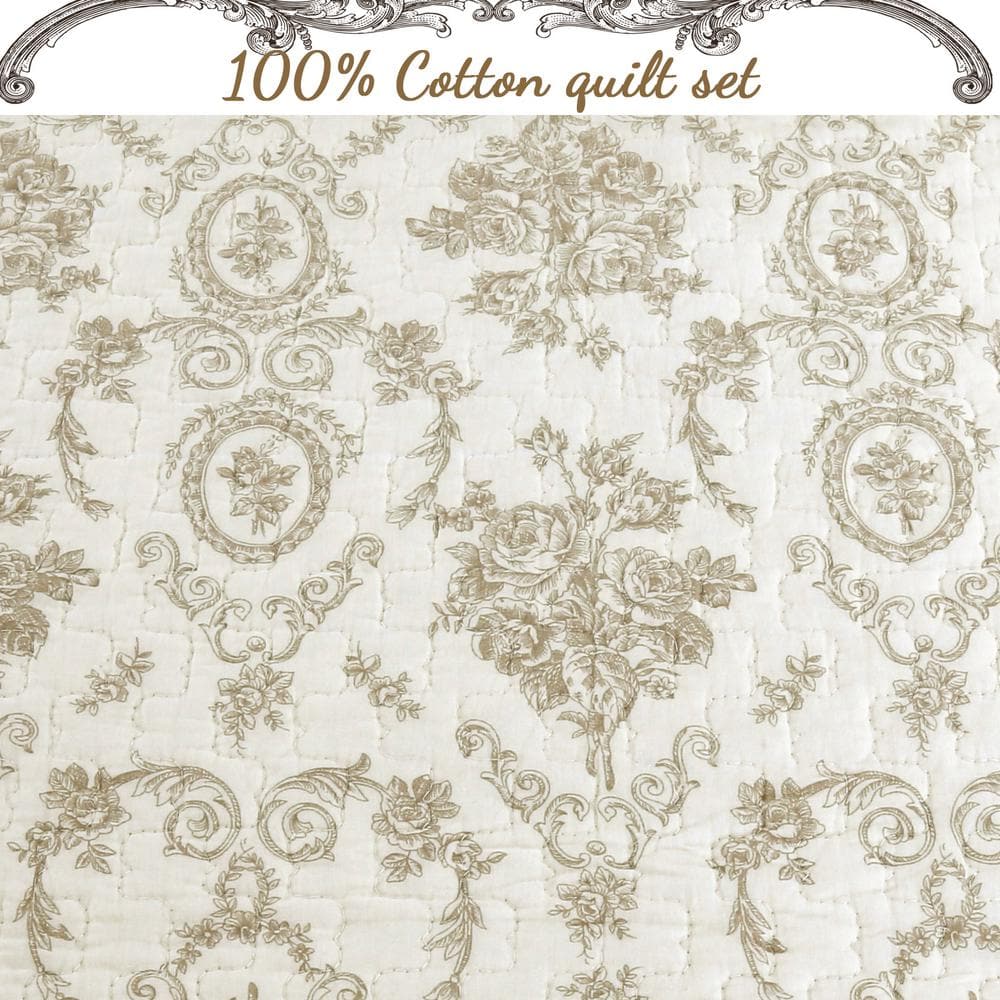 Ivory Cotton Queen Reversible Medallion Quilt Set