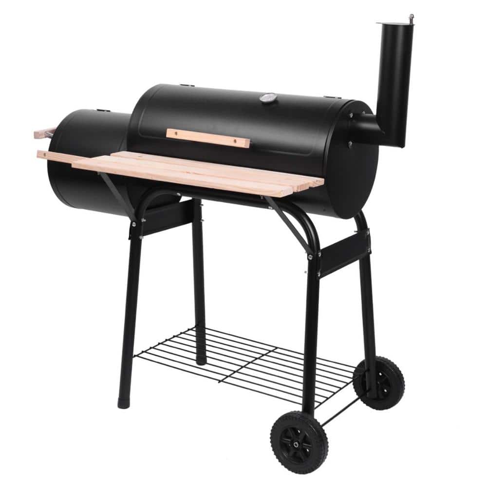 Portable Charcoal/Wood Grill in Black Finish Oil Drum Charcoal Furnace High Temperature Spray Paint with Plastic Wheel