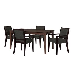 Anya 5-Piece Smart Top Walnut Dining Table & Upholstered Arm Chairs in Olive Textured Woven
