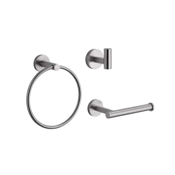 3-Piece Bath Hardware Set Bathroom Accessories Set with Toilet Paper Holder, Towel Hook, Towel Ring in Brushed Nickel